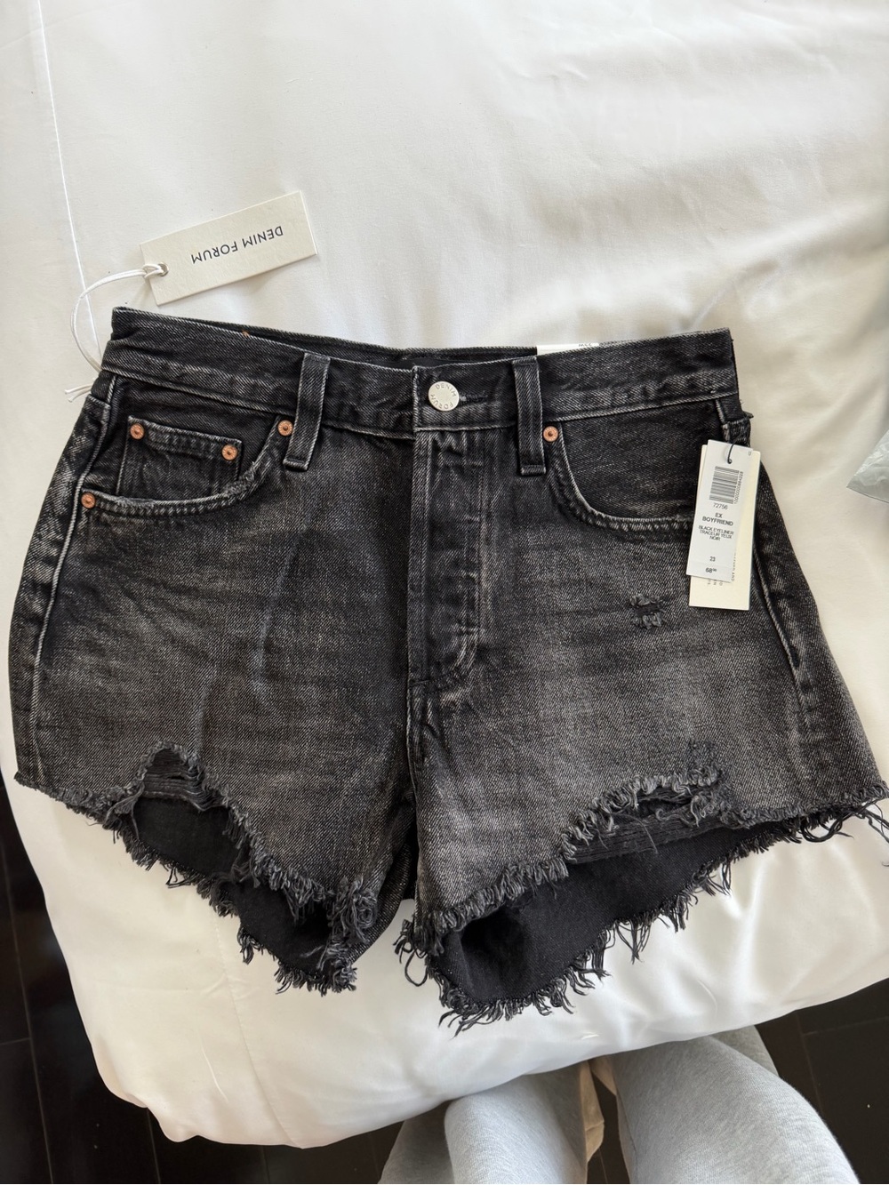 Denim Forum Black Washed Distressed Jean Shorts